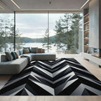 Monochrome Geometric Chevron Layers Rug