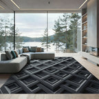 Sophisticated Charcoal Geometric Grid Rug