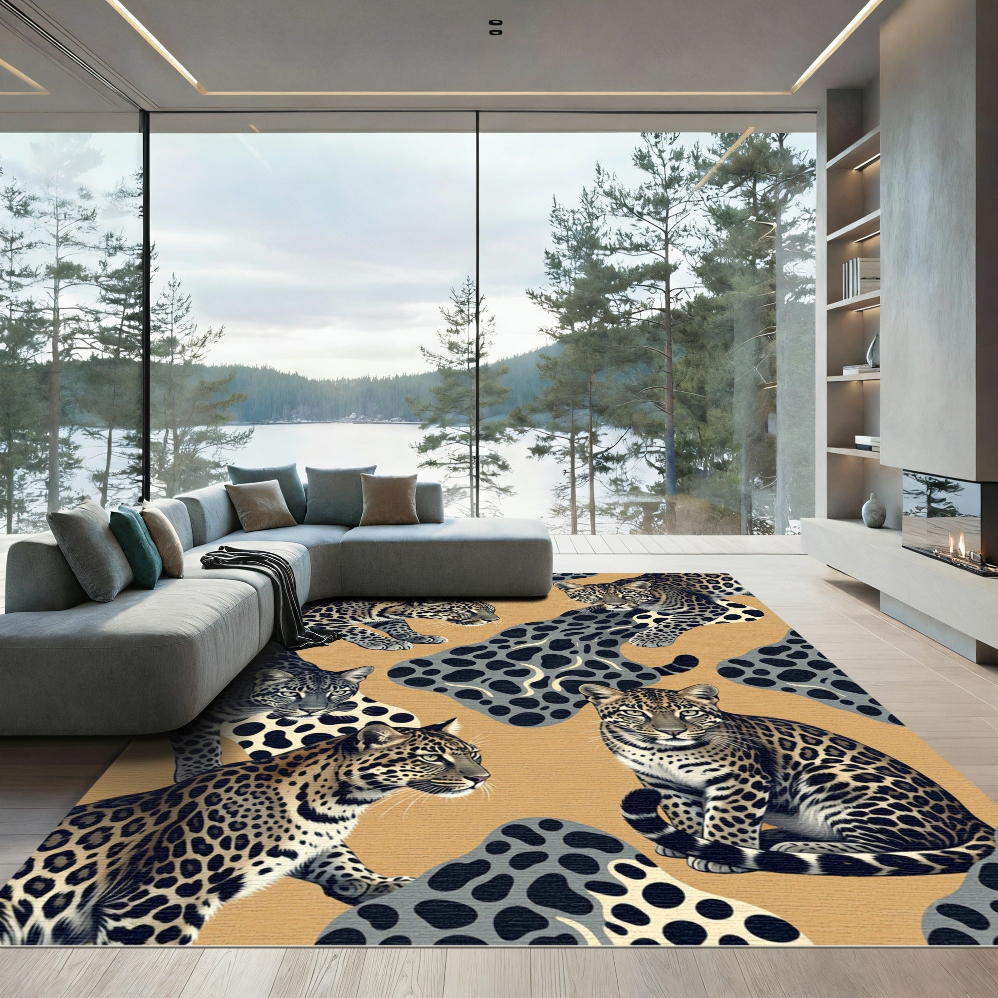 Elegant Leopard Spotted Animal Gold Rug