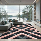 Blush and Charcoal Geometric Interlocking Lattice Rug