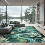 Serene Blue Lotus Water Garden Rug