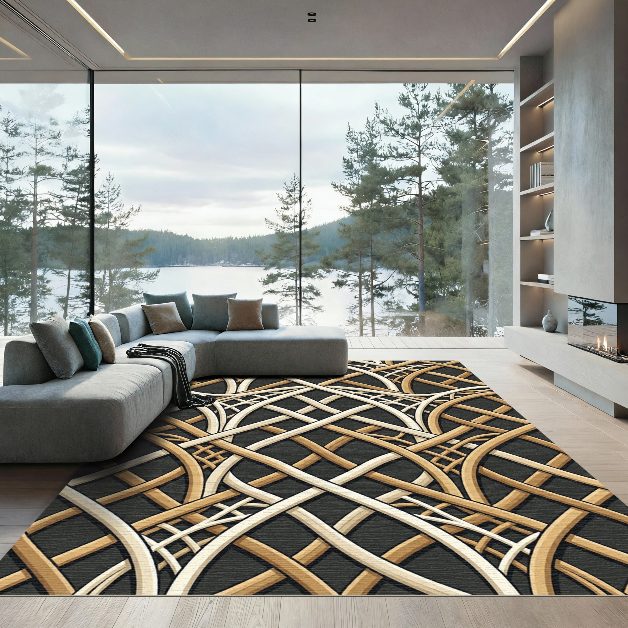 Warm Gold Interlaced Archway Rug
