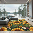 Golden Sunflower Field Floral Meadow Rug
