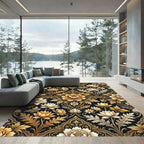 Elegant Gold Floral Damask Botanical Art Rug