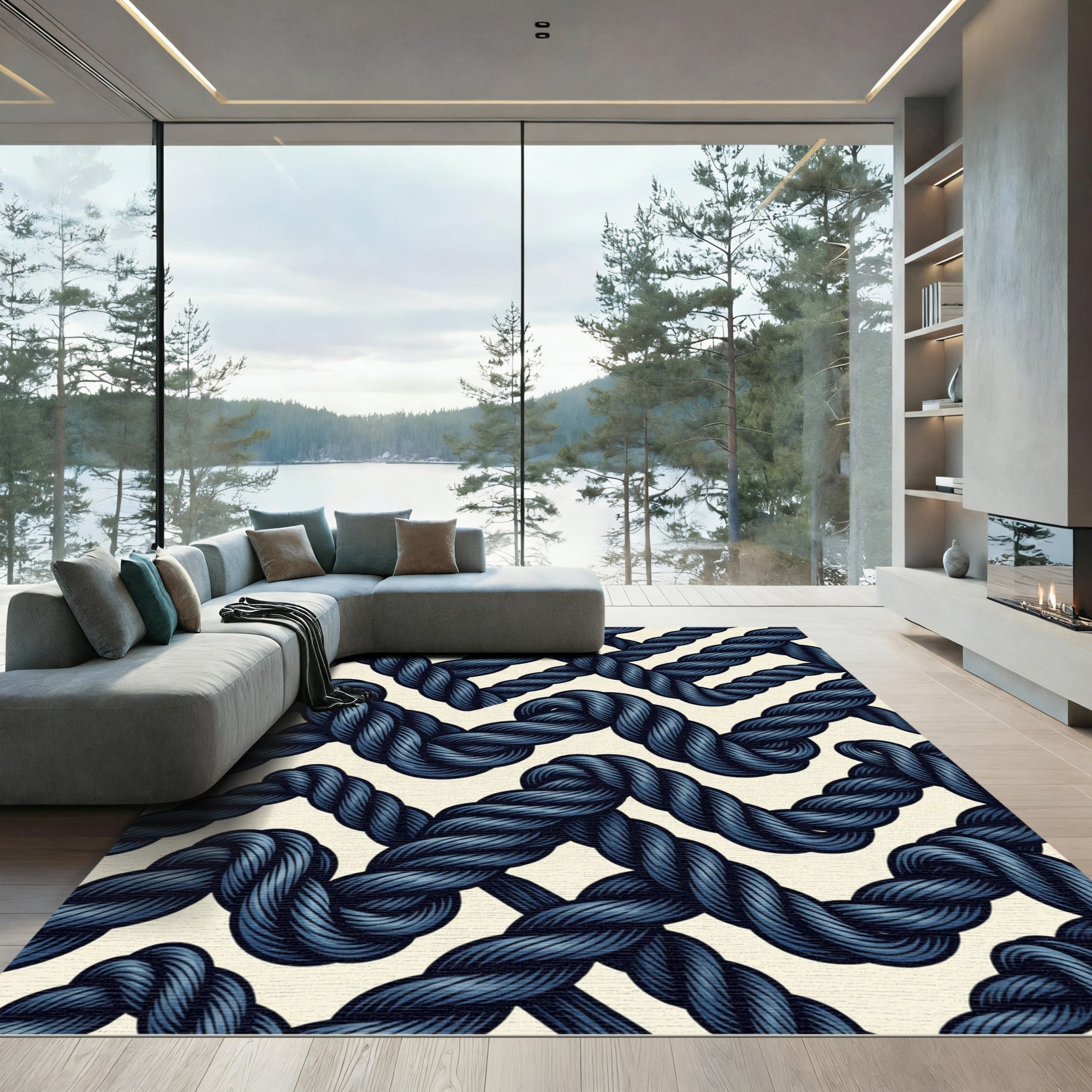 Navy Blue Twisted Rope Weave Rug