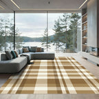 Neutral Tan Classic Plaid Grid Rug