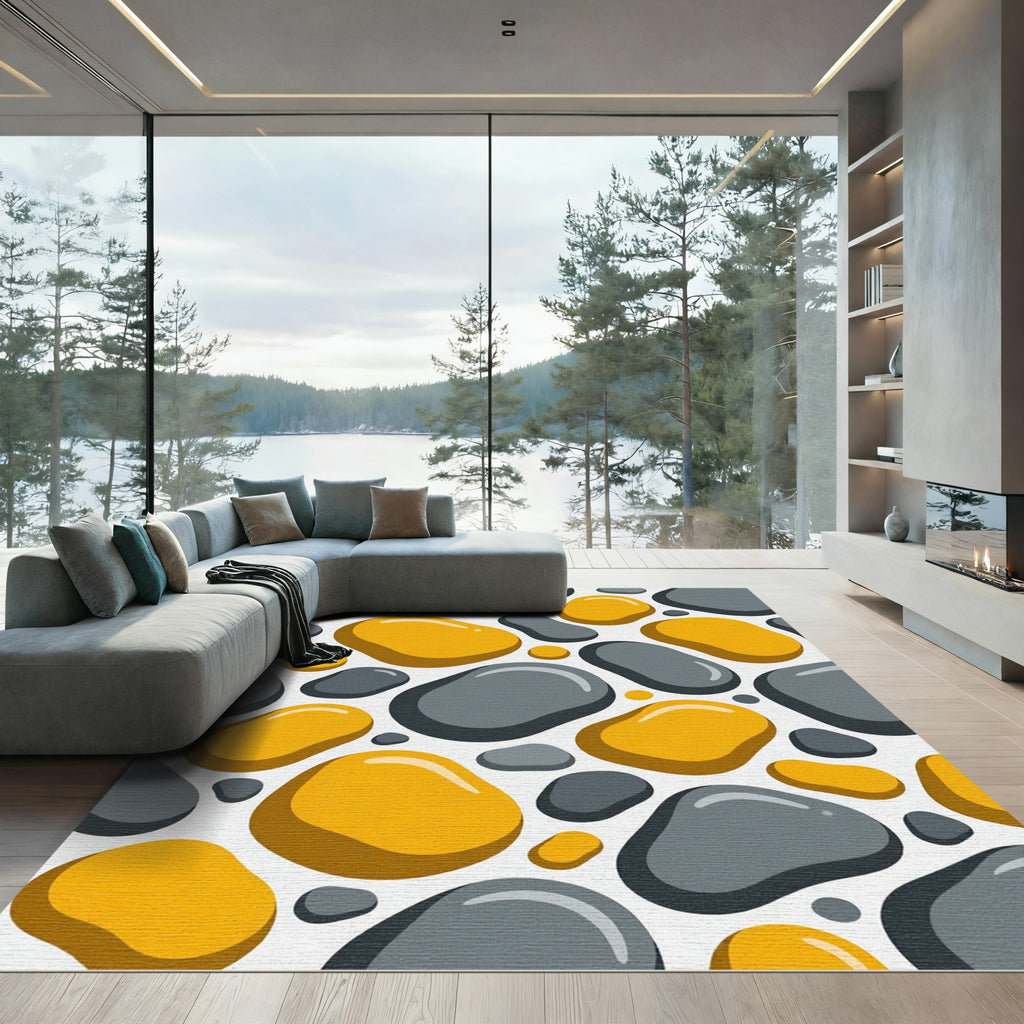 Modern Yellow Gray Pebble Arrangement Rug