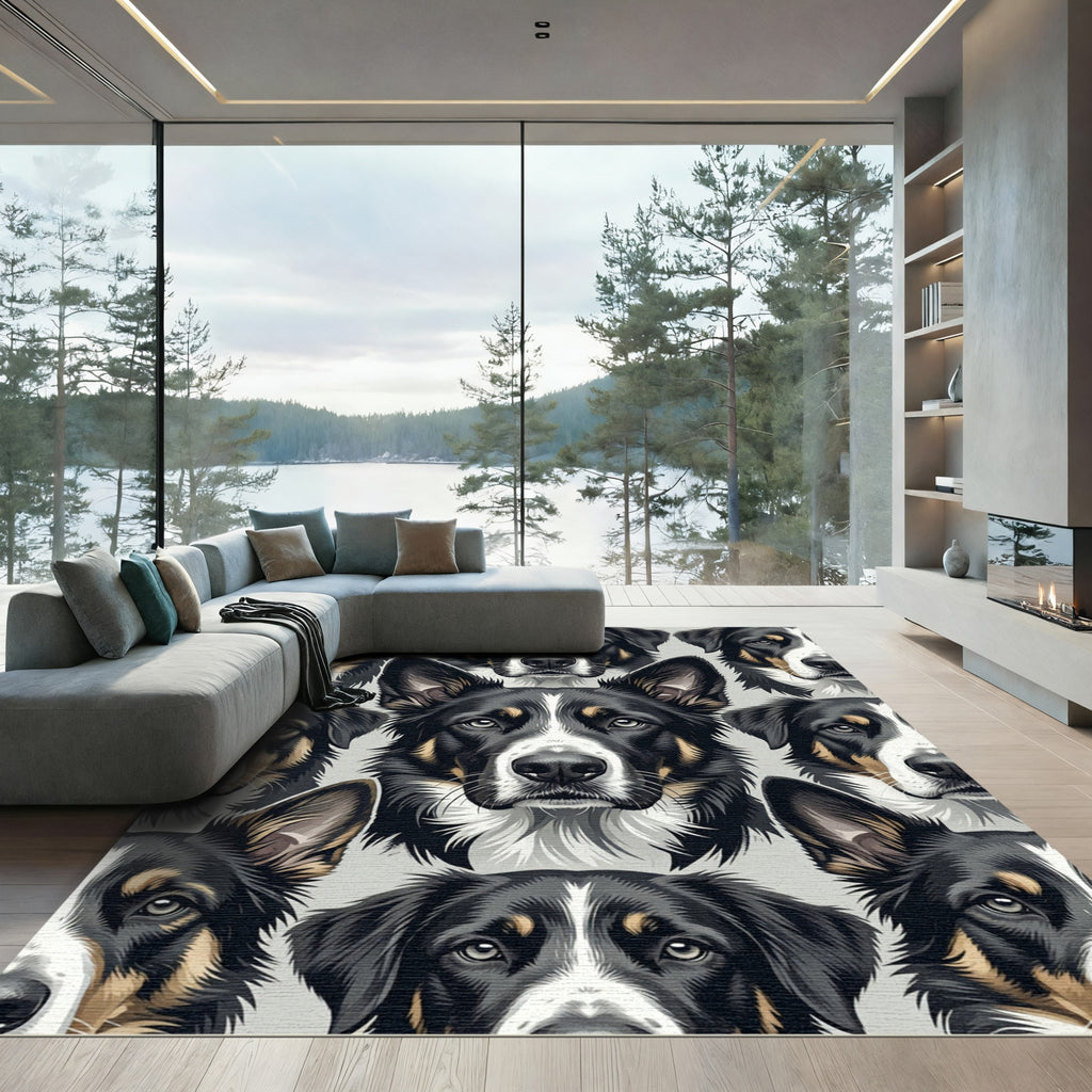Tri-Color Border Collie Portrait Repeating Rug