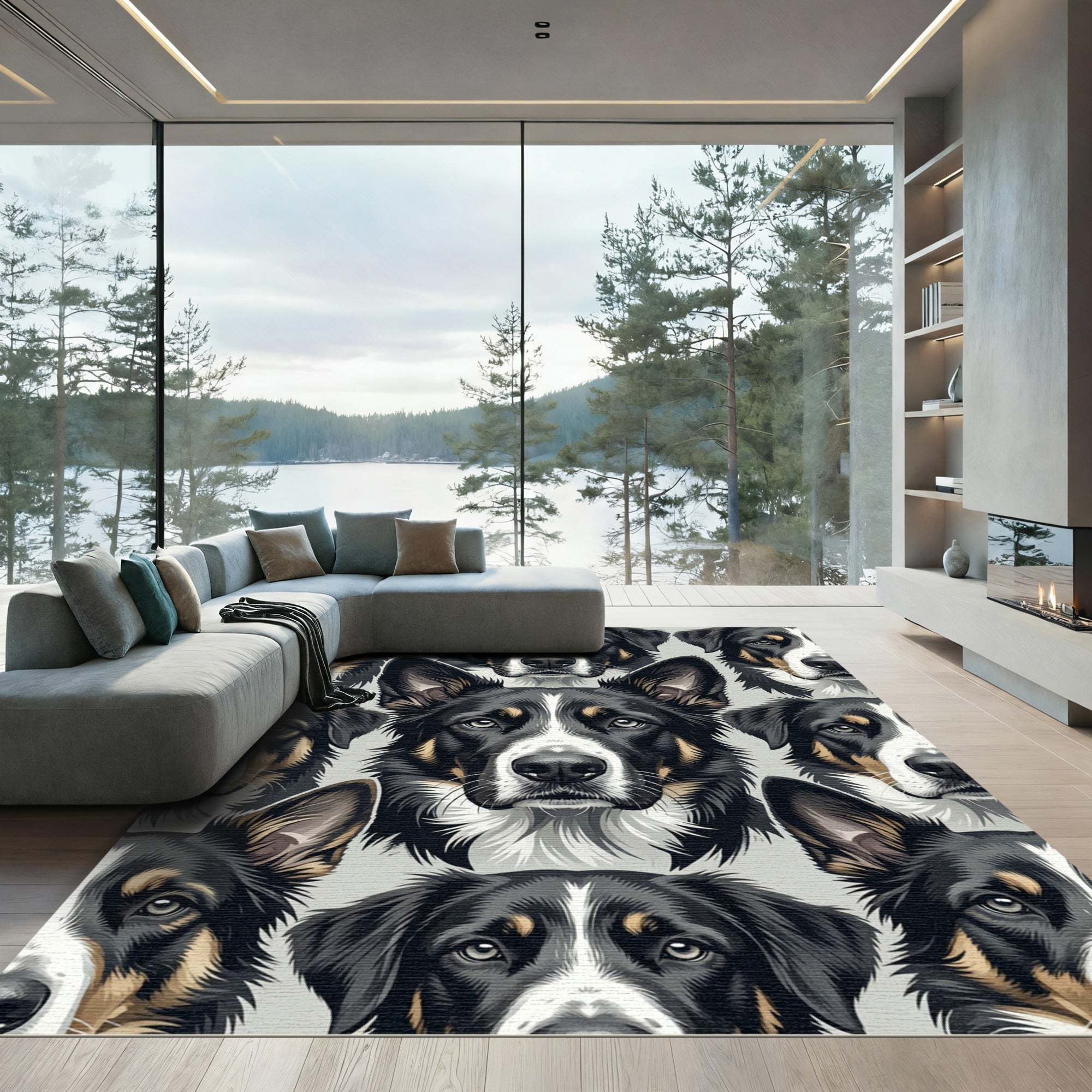 Tri-Color Border Collie Portrait Repeating Rug