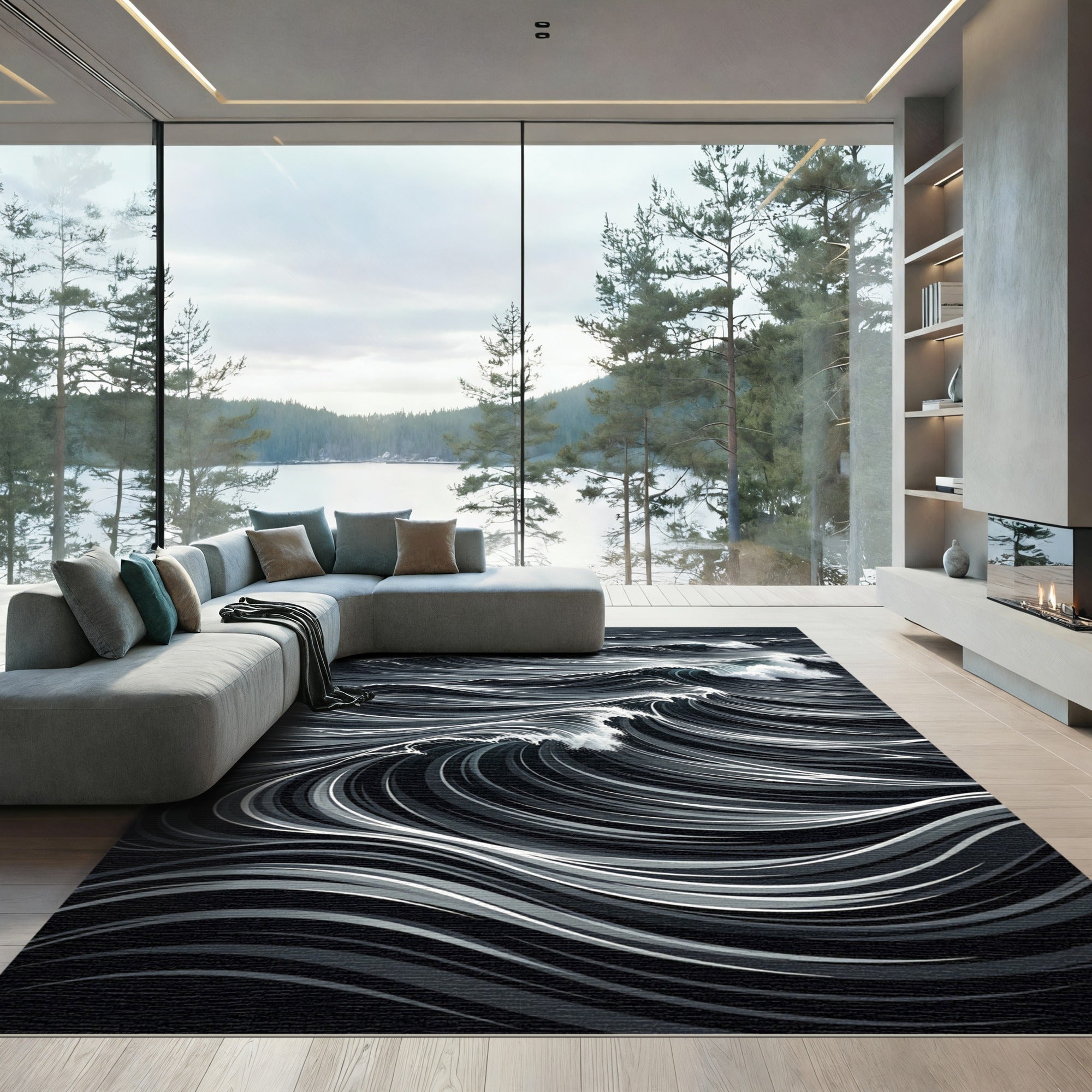 Dark Ocean Waves Graphic Rug