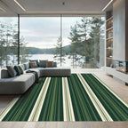 Dark Green Cream Striped Vertical Bands Rug