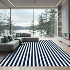 Classic Navy White Vertical Stripe Rug