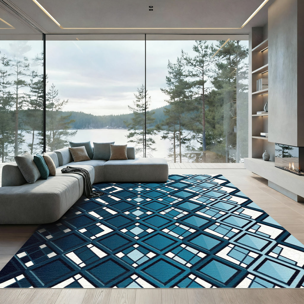 Shades of Blue Diamond Geometric Rug