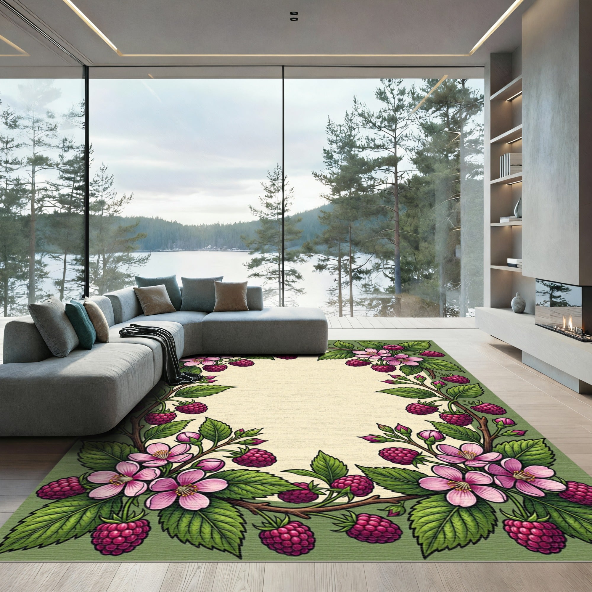 Pink Blossom Raspberry Garden Frame Rug