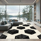 Minimalist Black Isometric Dice Grid Rug