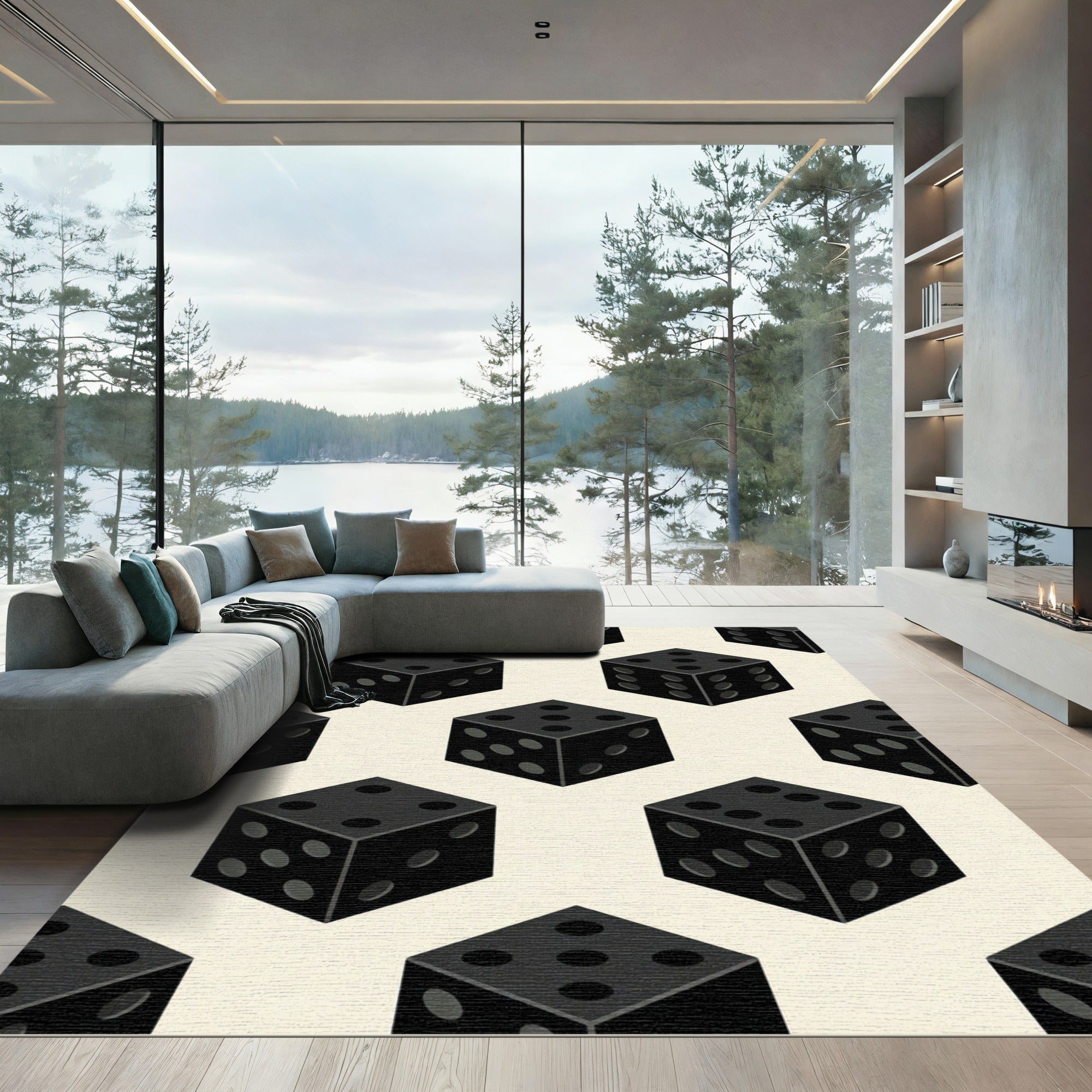 Minimalist Black Isometric Dice Grid Rug