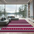 Geometric Pink And Gray Stripes Rug