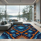 Deep Blue Orange Starburst Geometric Rug