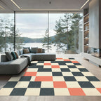 Mid Century Geometric Checkered Ochre Slate Rug