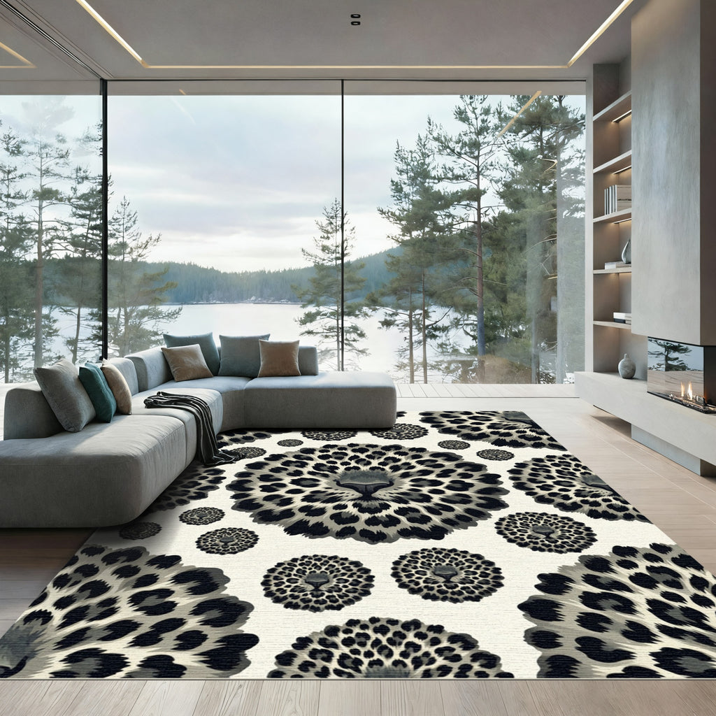 Monochrome Leopard Focal Point Circular Rug