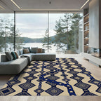 Navy Blue Diamond Chain Medallion Rug