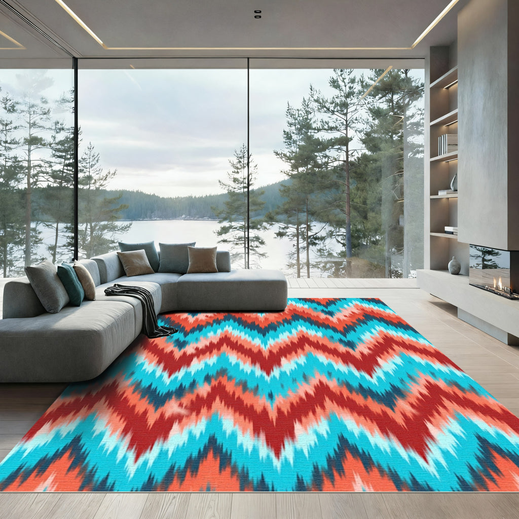 Crimson Teal Jagged Stripe Rug