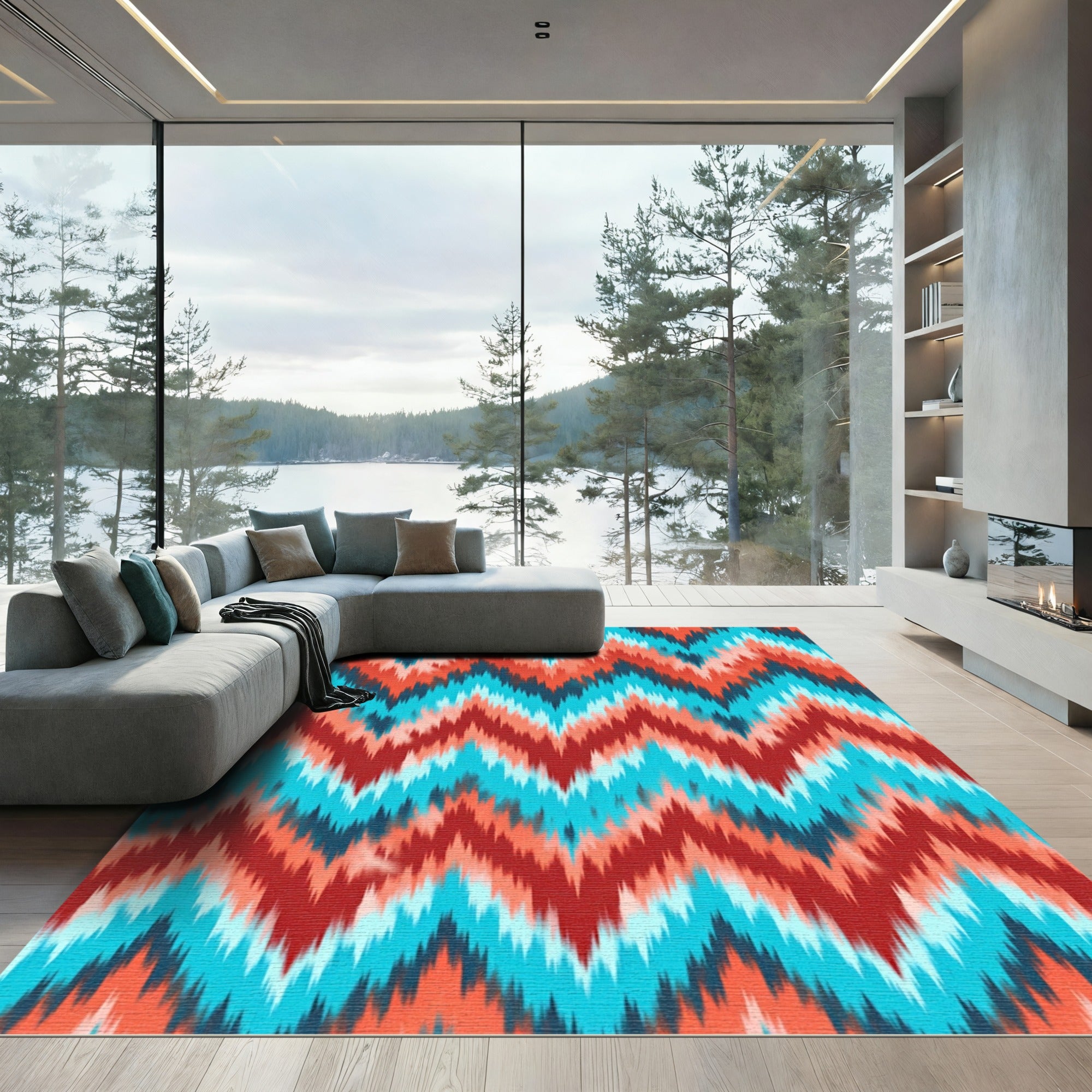 Crimson Teal Jagged Stripe Rug