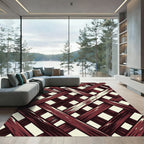 Dark Crimson Woven Lattice Grid Rug