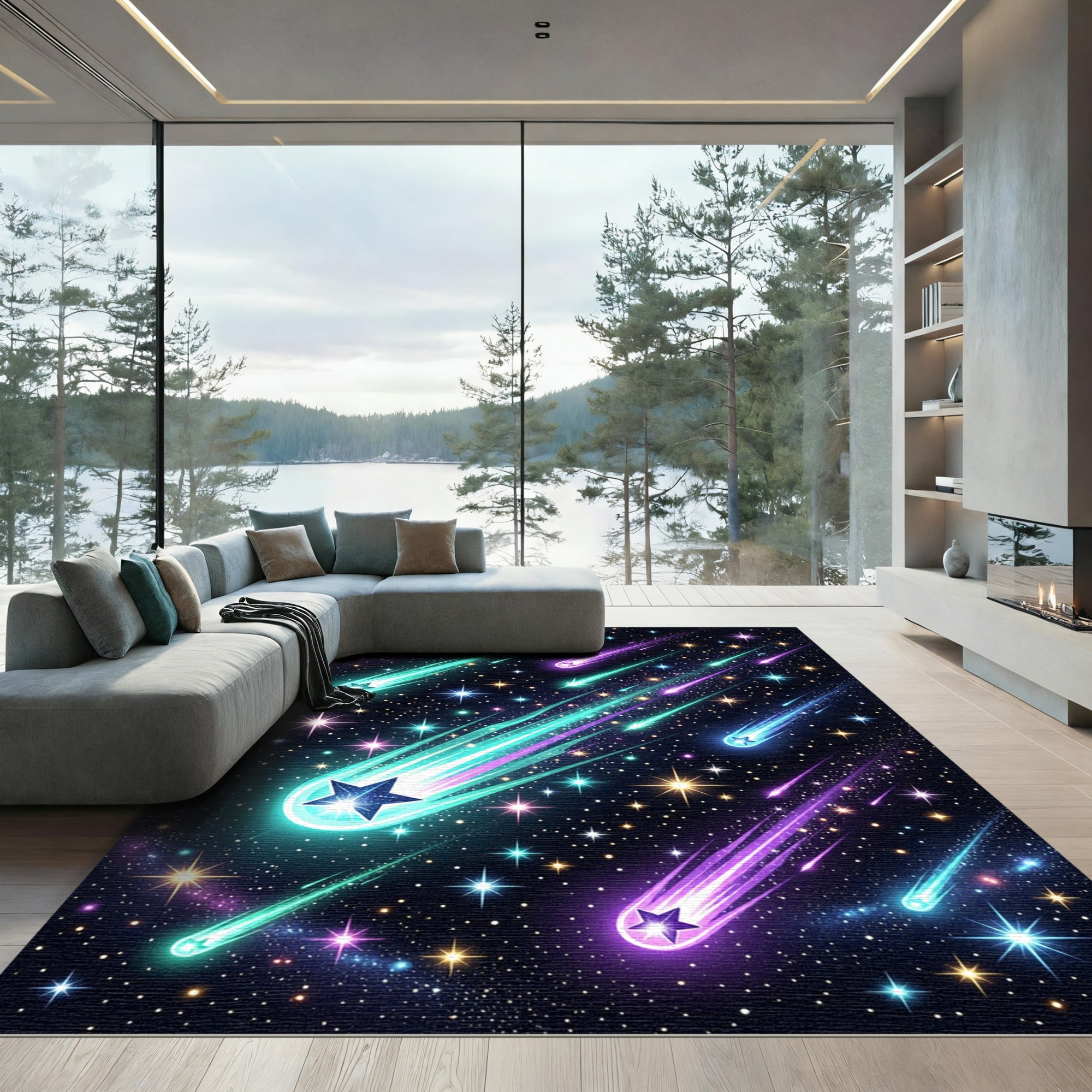 Luminous Cosmic Shooting Star Galaxy Rug