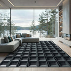 Minimalist Charcoal Square Grid Texture Rug