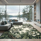Elegant White Peony Botanical Garden Rug