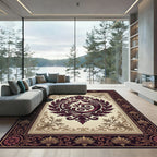 Elegant Burgundy Acanthus Curio Bordered Frame Rug