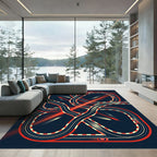 Abstract Red and Navy Racing Track Rug