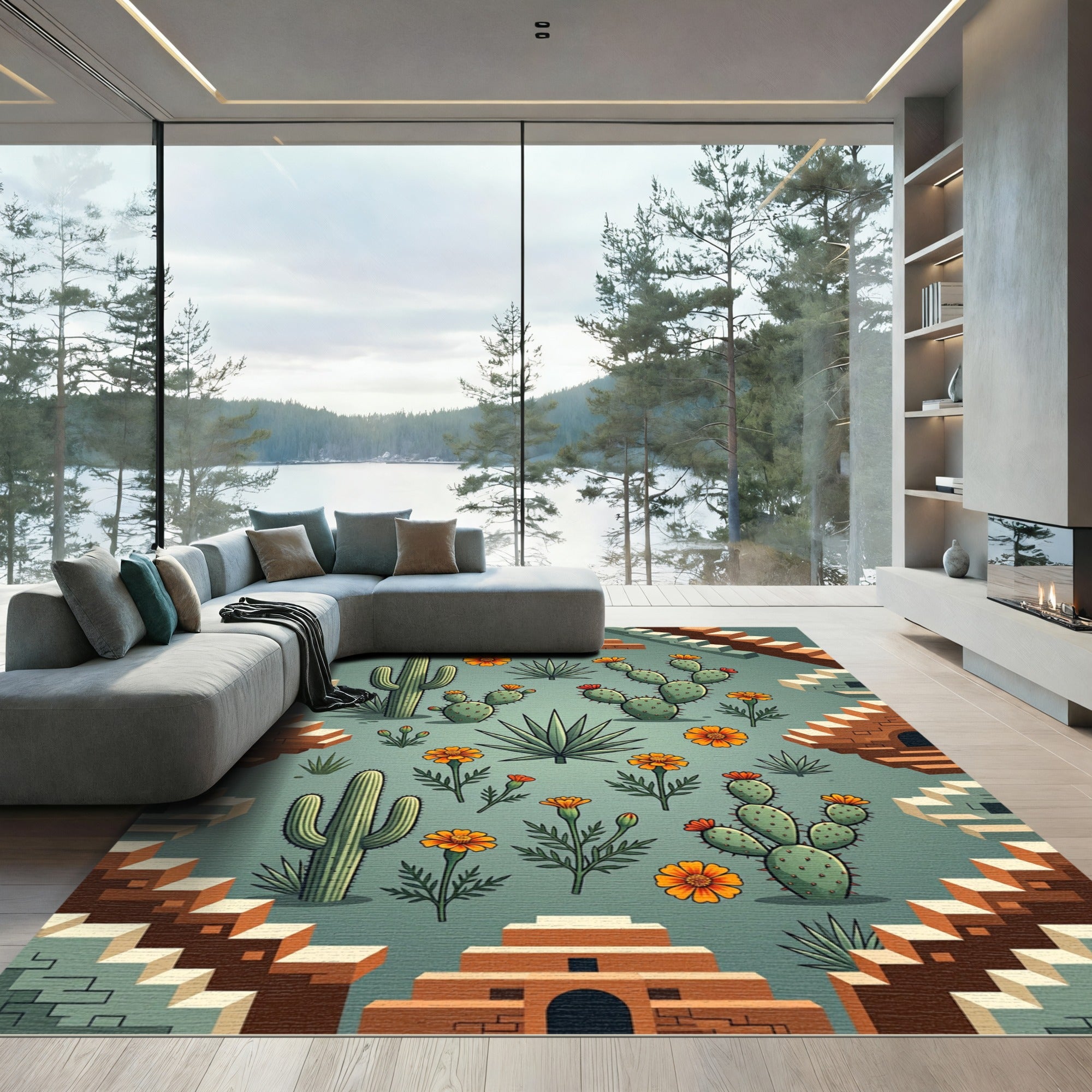 Terracotta Desert Succulent Staircase Illustration Rug