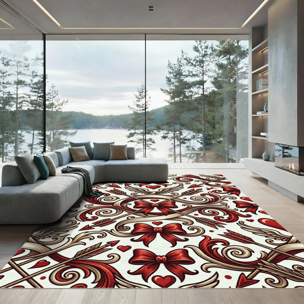 Romantic Winged Heart Cupid Arrow Scroll Rug
