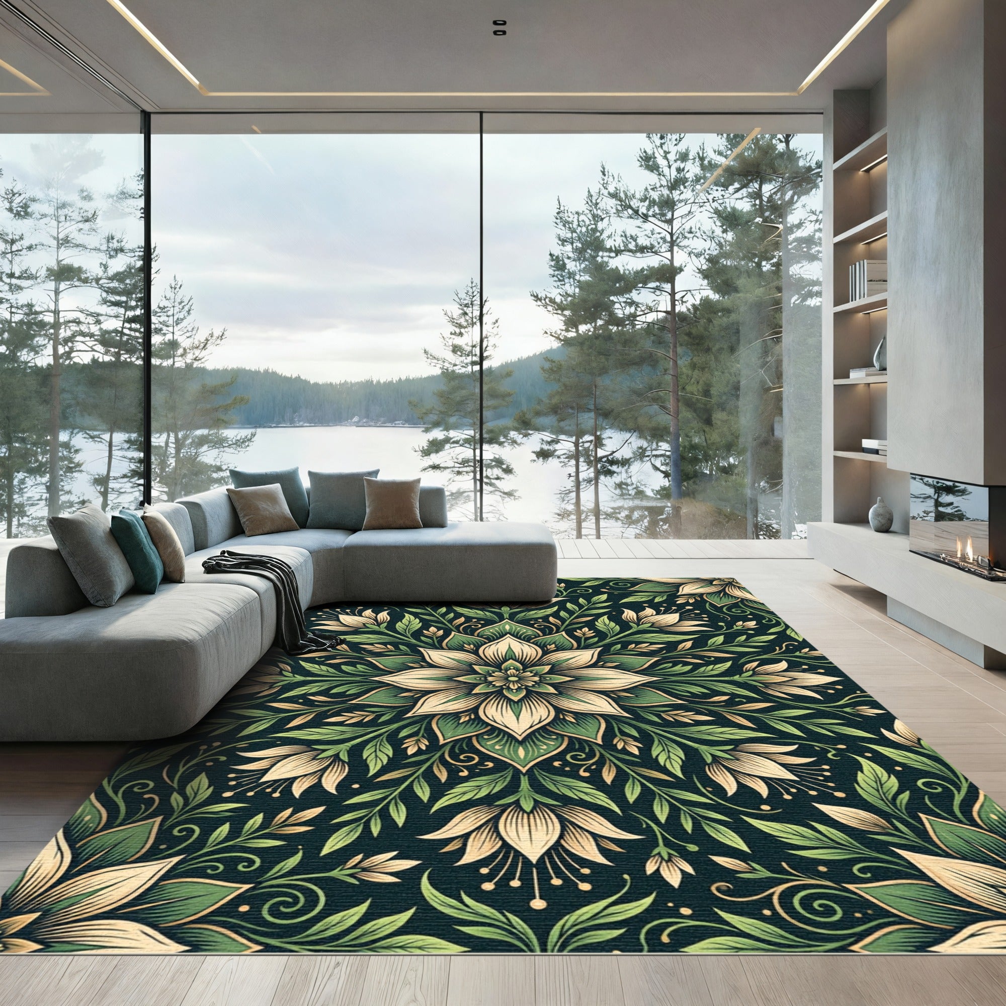 Emerald Green Floral Medallion Rug
