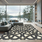 Monochrome Interlocking Abstract Linear Curve Rug
