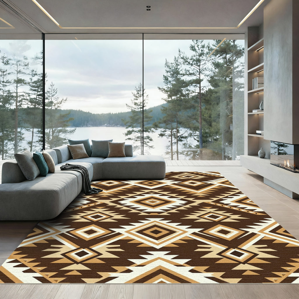 Brown Ochre Geometric Diamond Rug