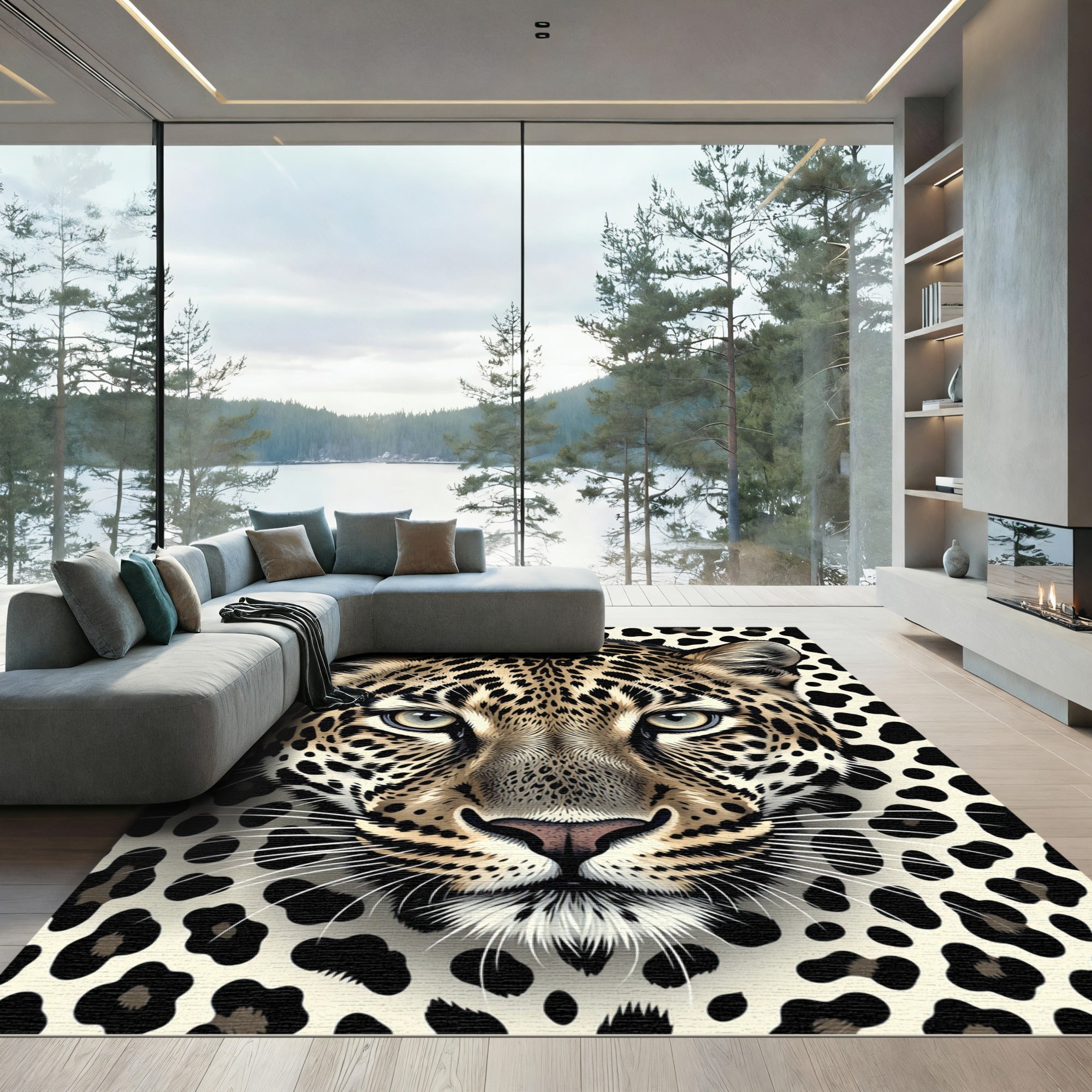 Majestic Spotted Leopard Face Portrait Rug
