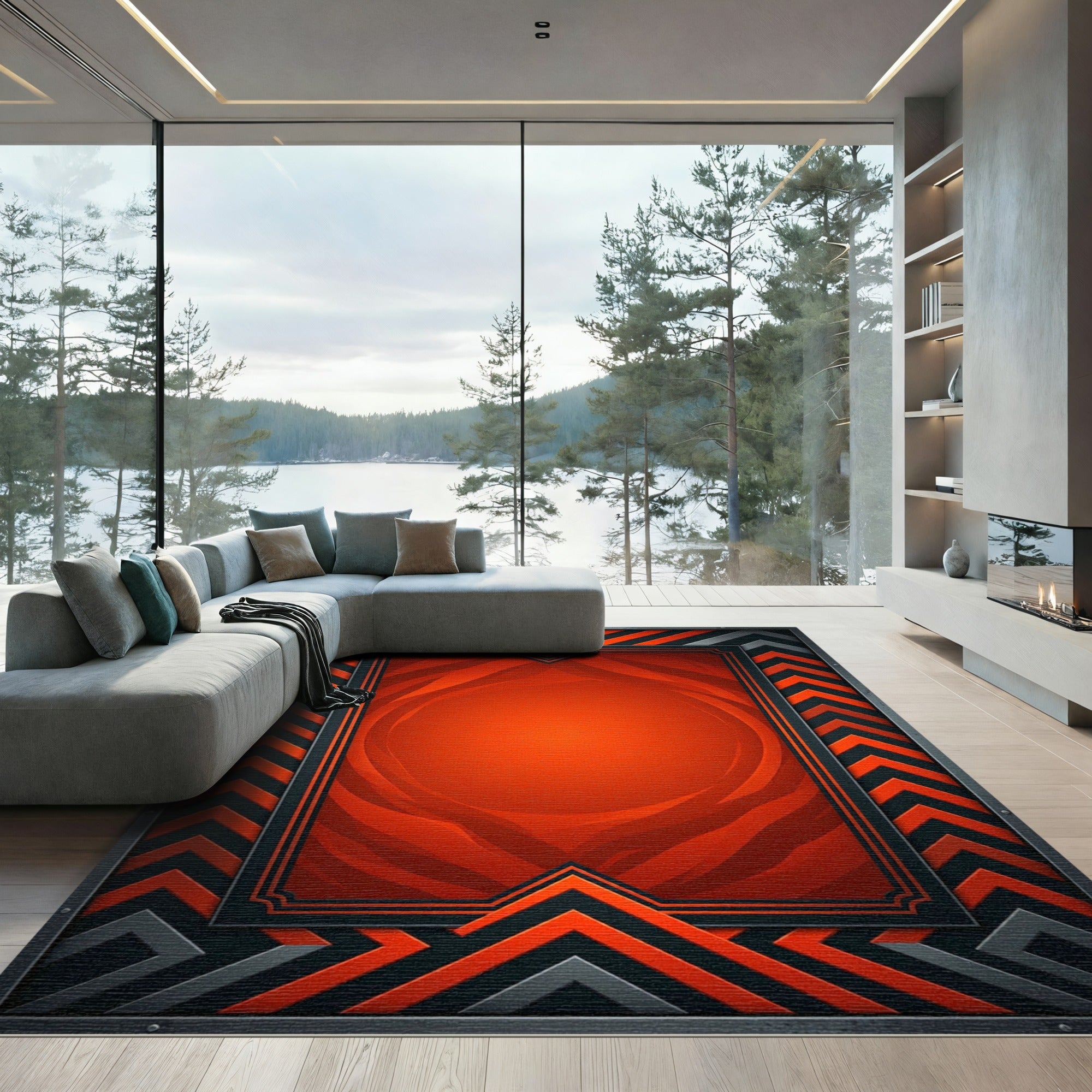 Bold Orange Chevron With Metal Frame Rug