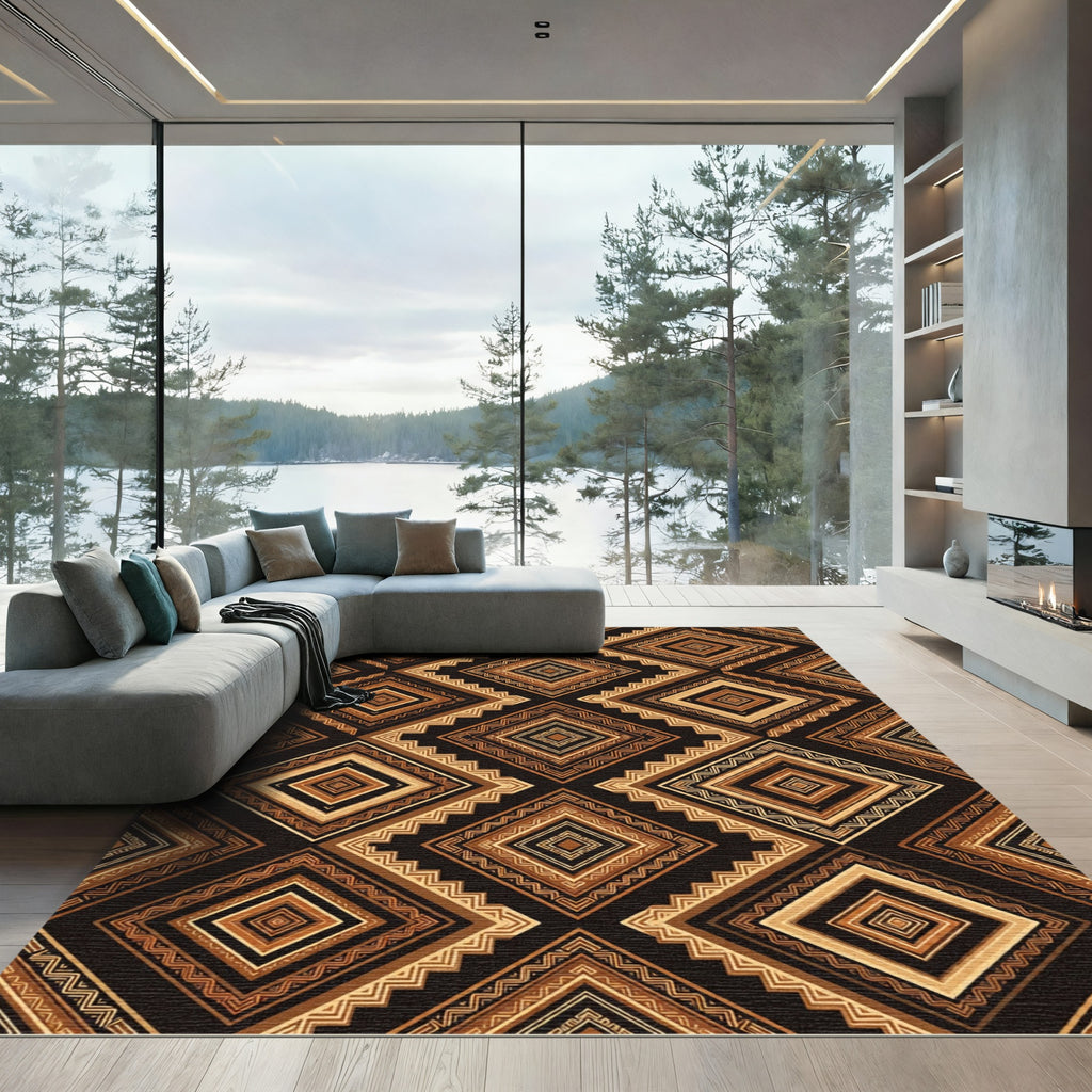 Rustic Earth Tones Geometric Diamonds Rug