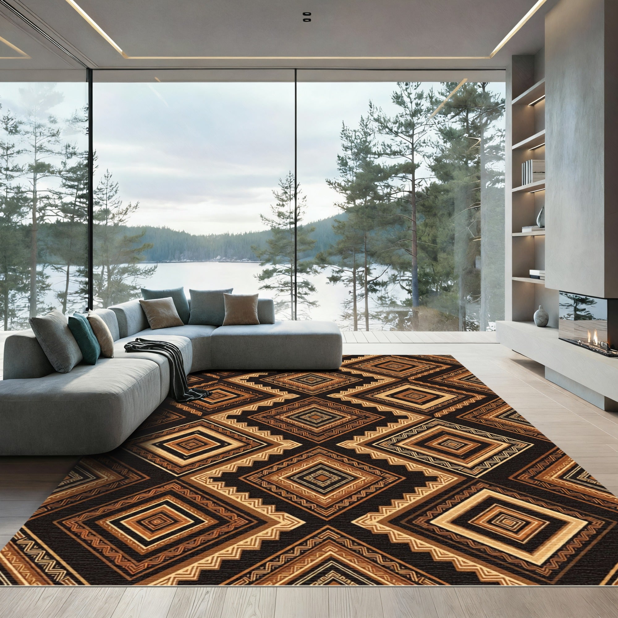 Rustic Earth Tones Geometric Diamonds Rug