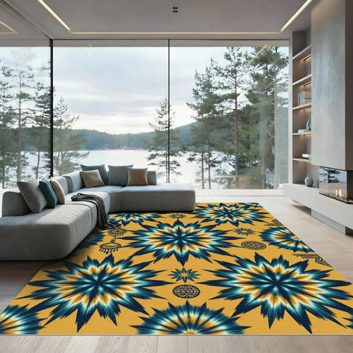 Azure Gold Starburst Tie Dye Rug