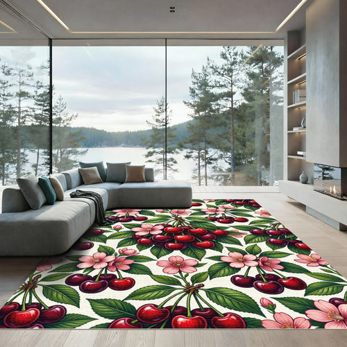 Blossoming Cherry Branch Botanical Cream Rug