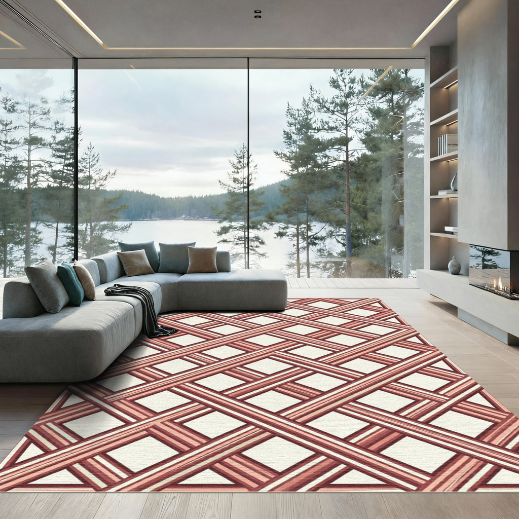 Terracotta Lattice Trellis Overlay Rug