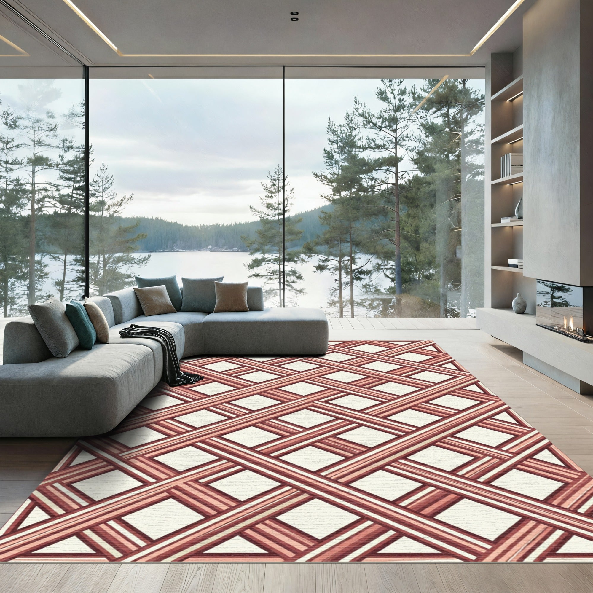 Terracotta Lattice Trellis Overlay Rug