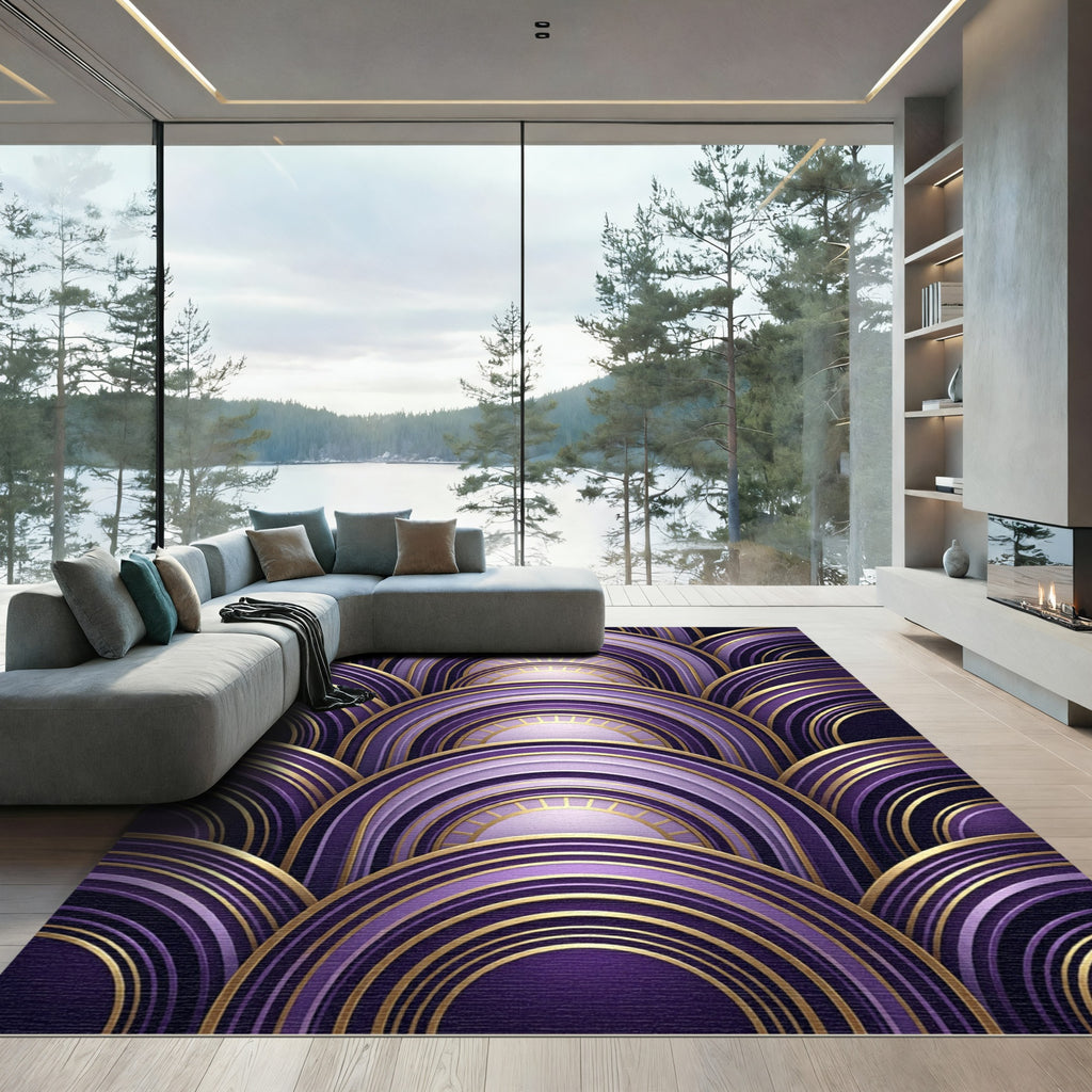 Elegant Purple Gold Deco Arches Rug