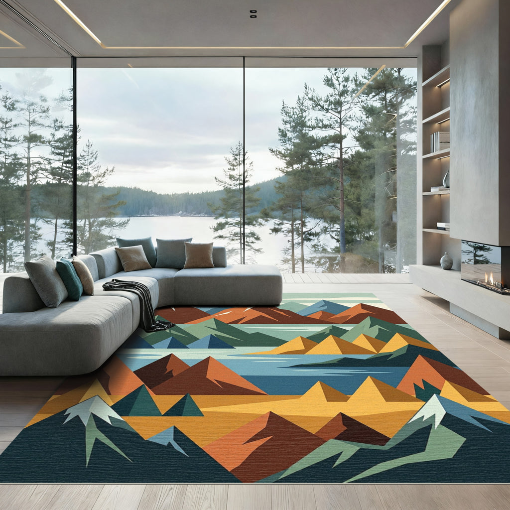 Earthy Geometric Mountain Landscape Rug