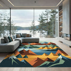 Earthy Geometric Mountain Landscape Rug