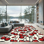 Playful Retro Cherry Red Berry Illustration Rug
